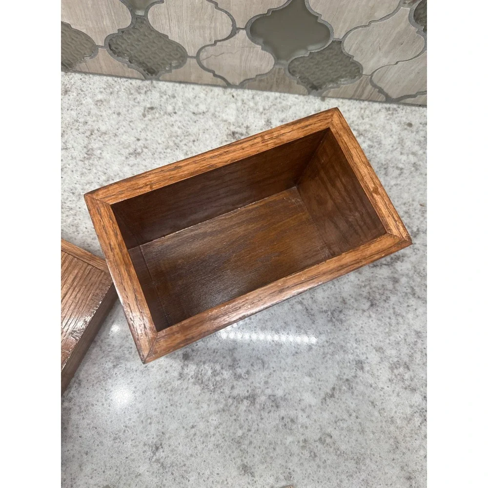 Vintage Handmade Solid Oak Wood Keepsake Box with Lid Rectangular Storage